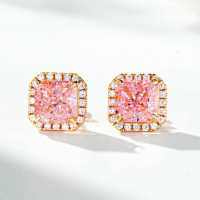 Sterling Silver Full-Diamond Women's Necklace Bracelet Earrings Ice-Cut Set-Imported Pink Stud Earrings - ED076  925 Silver