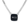 wholesale S925 Sterling Silver Korean-style Resin Black Surface NO5 Pendant Trendy Hip-Hop Unisex Necklace-0-4