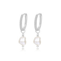 wholesale S925 Sterling Silver Retro Glass Bead Earrings With Pearl Accents For Women-E3218-White Gold/Natural Pearl 925 Silver