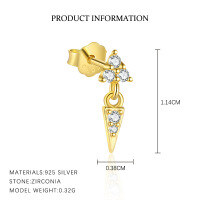 wholesale 925 Sterling Silver Geometric Triangle Light Luxury Zircon Earrings For Women,。-E5165-Gold/Pair 925 Silver