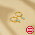 wholesale 925 Sterling Silver Classic Best-Selling Versatile Turquoise Hoop Earrings Hinge Climbers EarringsINS-0-3