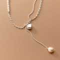 wholesale S925 Silver Vintage Baroque Pearl Heart Necklace Summer Korean Style Double Layer Women's Choker D8510-0-2