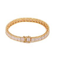 wholesale 925 Silver European and American Hip Hop Pop Square 5*5 Tennis Chain Bracelet Jewelry Single Row Full Zirconia Bracelet Accessory-Silver with zircon and platinum 6.5 inches