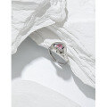wholesale S925 Sterling Silver Korean Version Ins Designed Geometric Heart-shaped Inlaid Pink Zircon Textured Open Adjustable Ring for Women-0-1