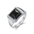 wholesale S925 Sterling Silver New Fashion Minimalist Square Black Onyx Ring Adjustable Open Ring Wholesale from Manufacturer-0-4