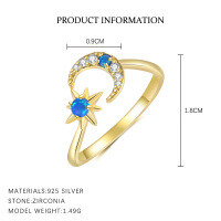 wholesale S925 Sterling Silver Fashion Star Moon Zircon Earrings Women Octagram Light Luxury Style Simple European American Ear Accessories-K2151-Gold 925 Silver