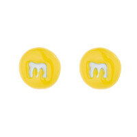 wholesale S925 silver resin enamel trendy fun M&M-shaped earrings, fresh and playful cute style earrings-146FR/ yellow approximately 2.4 g/pair 925 silver