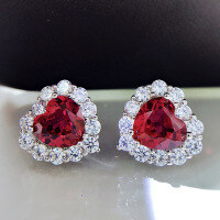 wholesale S925 Silver New European and American Style Fresh Love Heart 8*8 Ruby Heart-shaped Stud Earrings, Hot Seller on Instagram-Red 925 silver