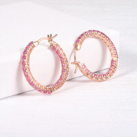 wholesale 925 Sterling Silver Round Earrings with Red Zircon and Black Spinel, European and American Style Influencer Hoop Earrings-White zirconium earrings>925 silver