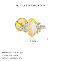 wholesale S925 Sterling Silver Opal Light Luxury Inlaid Sparkling Zircon Marquise Earrings Women's Fashion Simple Versatile Trendy Cross-border-E4835-Gold/Single 925 Silver