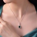 wholesale Metal material first: 27ct 8*10mm Cultured Emerald Pendant Necklace for Women, High-end Sense Collarbone Chain 40+5cm-0-3