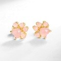 wholesale S925 Sterling Silver Plated with Natural Rose Quartz Small Fresh Cute Cat Paw Stud Earrings for Women Fashion Elegant Wholesale from Manufacturer-0-1
