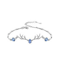 wholesale 999 Silver "One Deer with You" Bracelet and Necklace Set with Moose Antler Design and Micro-Paved Zirconia, Christmas Gift-Necklace 925 Silver