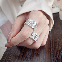 wholesale S925 Sterling Silver "Diligence Rewards" Heavy Wide Vintage Style Unisex Open Ring-1170JM/matt about 11g opening adjustable