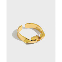 wholesale S925 Sterling Silver Minimalist Twisted Smooth Band Ring for Women, AR2222 Korean Version Versatile Spiral Design-18k gold [No. 13/Adjustable] Opening adjustable