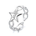 wholesale S925 Sterling Silver Korean Dongdaemun Minimalist Style Chain-linked Star Design Open Adjustable Ring for Women-0-4