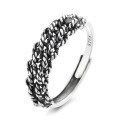 wholesale S925 Sterling Silver Retro Vintage Hand-Woven Geometric Cross Minimalist Adjustable Open Ring-0-6