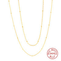 wholesale S925 Sterling Silver Beaded Chain Women's Layering Necklace, Fast Selling Fashion Versatile Simple Collarbone Jewelry-gold