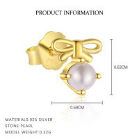 wholesale S925 Sterling Silver Cross-border Sweet Bow Earrings With Geometric Beads, Elegant And Minimalist-E5154-Gold/Single 925 Silver