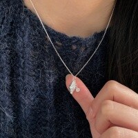 wholesale S925 Sterling Silver Croissant Necklace for Women, Korean New Versatile Style-Length 40+5CM (pure silver)