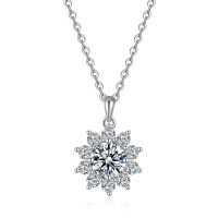 S925 Silver Pendant with 0.5ct Moissanite Necklace for Women, Classic Round Snowflake Design, Drop Shipping-1-carat necklace (simulated diamond)  925 silver