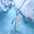 Metal Alloy Creative 26-Letter Simple Moissanite Necklace with Advanced Group Setting-0-14