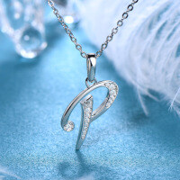 Metal Alloy Creative 26-Letter Simple Moissanite Necklace with Advanced Group Setting-P style [Clearance Sale with Free Shipping]  925 Silver