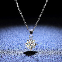 925 Sterling Silver 1-Carat Moissanite Pendant Necklace, Classic Four-Prong Women's Clavicle Chain-1-carat necklace (eight hearts and eight arrows zircon)  925 silver