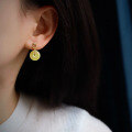 wholesale S925 silver retro elegant chicken-fat yellow amber safety buckle earrings, versatile amber jewelry-0-3