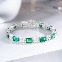 wholesale 925 Sterling Silver Emerald Bracelet for Women Single 1 Carat Emerald Cut Zircon High Carbon Diamond Ruby Bracelet Wholesale-Emerald-SL048 20CM