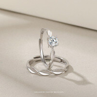 wholesale 999 Silver Shining Galaxy Moissanite Couple Rings Simple and Stylish Elegant Matching Bands for Men and Women Trendy Jewelry-004734-Men's Adjustable opening