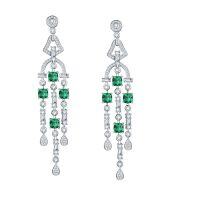 wholesale [] 925 Silver Gold Plated Artificially Synthetic Simulated Emerald Earrings with Tassels for Women, TikTok Live Hot Sale-Pillow-shaped 5*5mm 925 silver