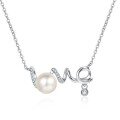 wholesale S925 Sterling Silver Natural Freshwater Pearl Necklace for Women with Moissanite LOVE Pendant Sweet and Light Luxury Choker Wholesale-0-4