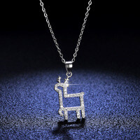 S925 Silver Pendant Christmas Reindeer Antler Moissanite Necklace-Chain + pendant  925 silver
