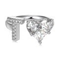 wholesale S925 Sterling Silver European and American Cross-Border Women's Ring with Personalized Letters, Heart, Zircon Inlaid, Adjustable Opening Silver Jewelry for Women-0-23