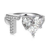 wholesale S925 Sterling Silver European and American Cross-Border Women's Ring with Personalized Letters, Heart, Zircon Inlaid, Adjustable Opening Silver Jewelry for Women-Platinum DY121168-SW-WH(T) Adjustable opening