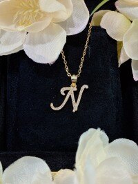 S925 Silver 18k Gold-Plated Moissanite Alphabet Pendant Necklace, DIY Gift.-N> Golden