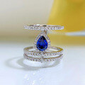 wholesale S925 Sterling Silver New Style 1 Carat Pear-shaped Tanzanite 5*7 Teardrop Ring, Fashionable and Elegant-0-1