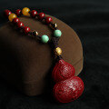 wholesale Metal material carved natural cinnabar gourd pendant necklace with beeswax, turquoise, and magnolia live streaming supply chain-0-2