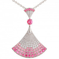 wholesale Metal material: 925 silver gold-plated Falling chain with high-carbon diamond, round pink and blue gemstone fan, high-end jewelry for women's necklace-Pink Sapphire 925 Silver