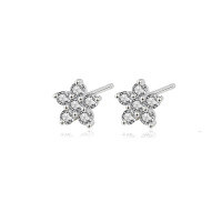 wholesale 925 Sterling Silver Small Floral Stud Earrings With Zircon, Ins Style, Wholesale In Stock-E3115-White Gold 925 Silver