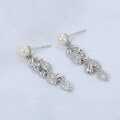 wholesale Silver freshwater pearl earrings with micro-set zirconia and wheat ear design, high-quality drop earrings for wholesale, autumn and winter new collection-0-0