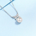 wholesale 925 Sterling Silver Natural Freshwater Pearl Necklace for Women with Exquisite Bow Pendant, Delicate Luxury Collarbone Chain Wholesale-0-2