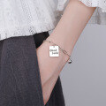 wholesale S925 Sterling Silver Ins Minimalist Square Pendant Good Luck Bracelet with Wish-Granting Bead Charm Jewelry-0-2
