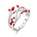 wholesale S925 sterling silver and resin niche design adjustable open-ended couple rings with natural branch-inspired live setting-0-4