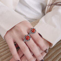 wholesale S925 Sterling Silver Eight-Petal Lotus Auspicious Clouds Inlaid with Southern Red Agate Ring, Retro Palace Ethnic Style Ring-0-3