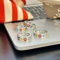 wholesale S925 Sterling Silver Colorful Enamel Letter M Bean Ring Korean Style Ins Fashion Sweet Niche Design Open Adjustable Ring-0-3