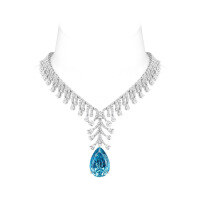 wholesale Metal Material: 925 Silver Gold Plated Pendant Chain, High Carbon Diamond, Paraiba Aquamarine Teardrop, Luxurious Jewelry Women's Necklace-Neon Blue 925 Silver
