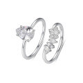 wholesale S925 Silver Two-Piece Set Teardrop Moissanite Ring with Striped Stackable Ring, Amazon's Hot Seller-0-6
