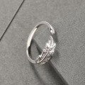 wholesale S925 Silver Korean Fashion Sweet Women's Hand Accessories, Zircon Inlaid Creative Personality Open Leaf Ring-0-3